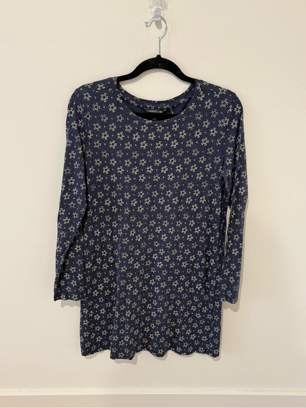 Toad & Co Navy Floral-Print Long Sleeve Tunic Mini Dress Womens Medium Casual
